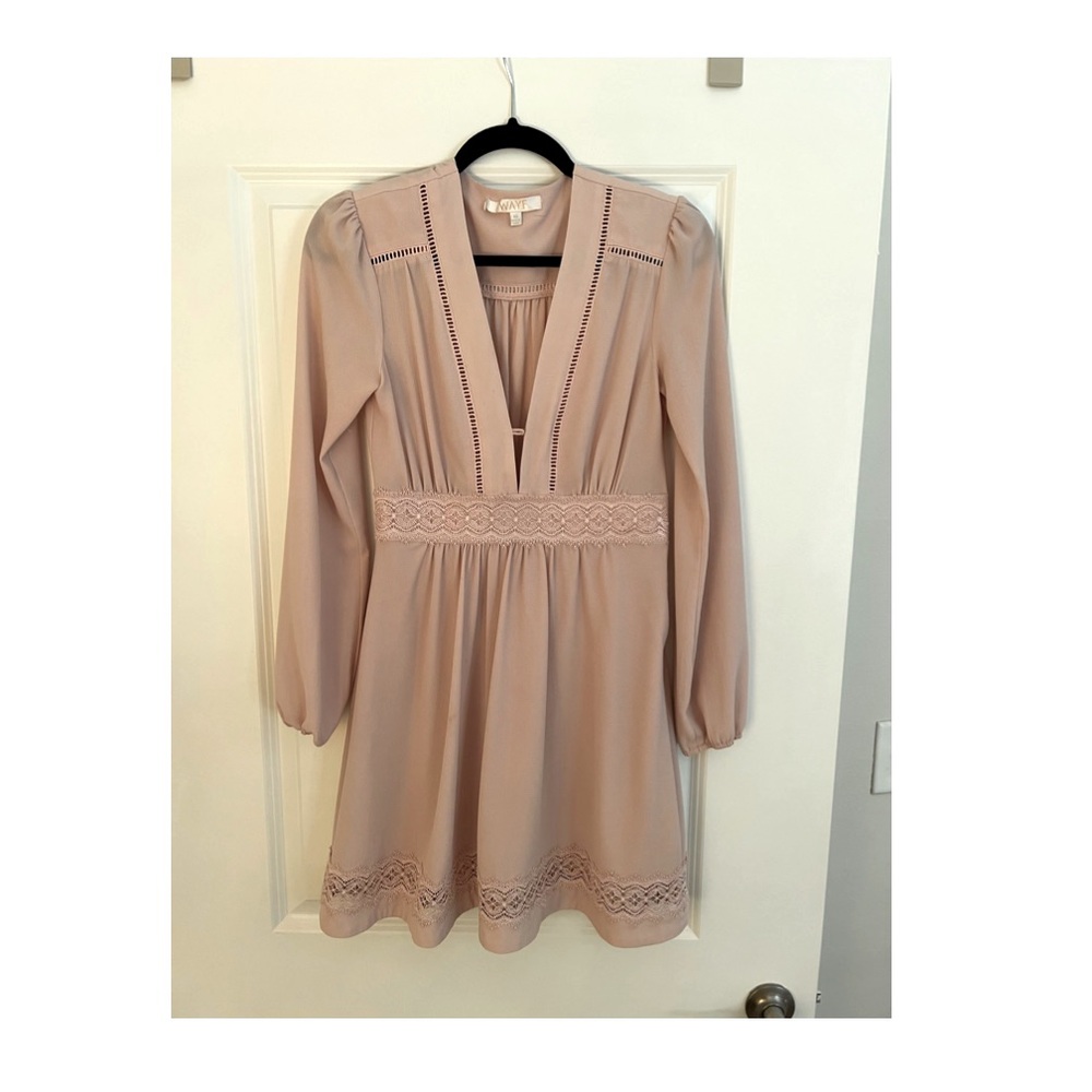 Wayf Pink Eyelet & Lace Dress w/Plunge Front